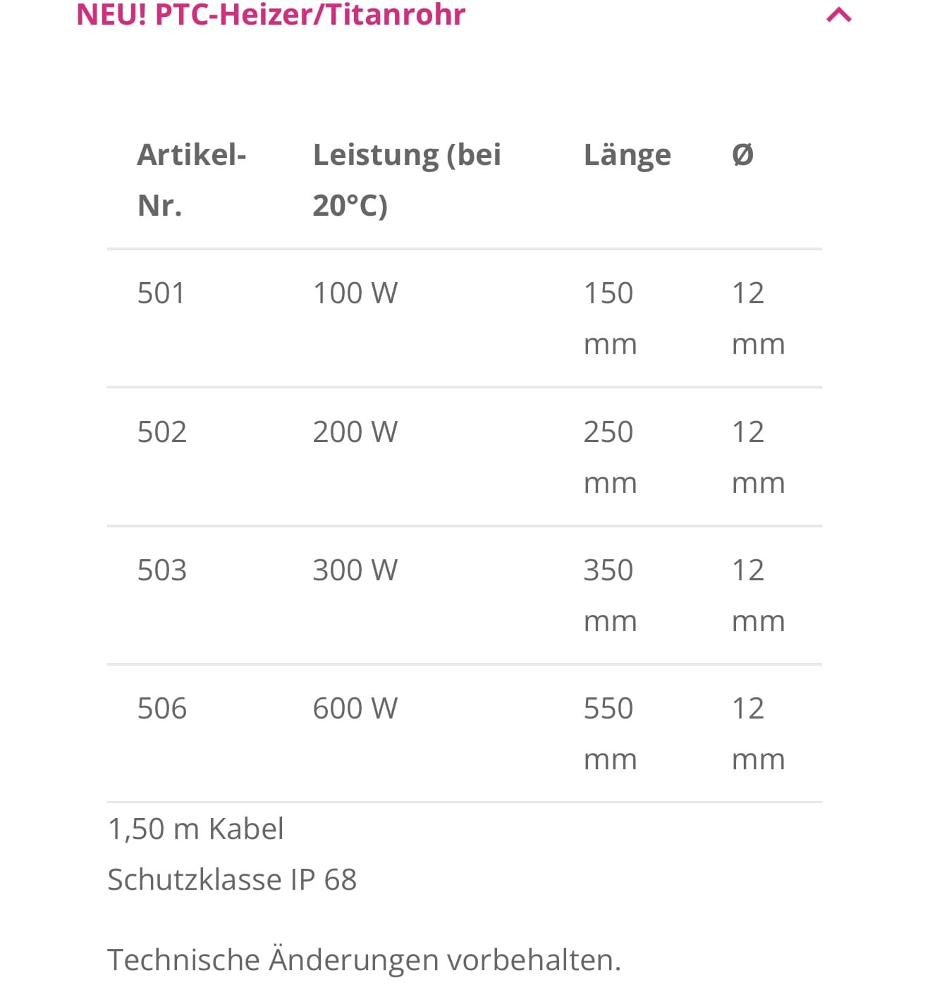 Schego Heizer Titanrohr 300W