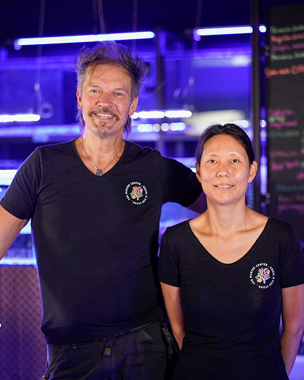 Unser Team von The Marine Center bei der Pflege der Aquarien