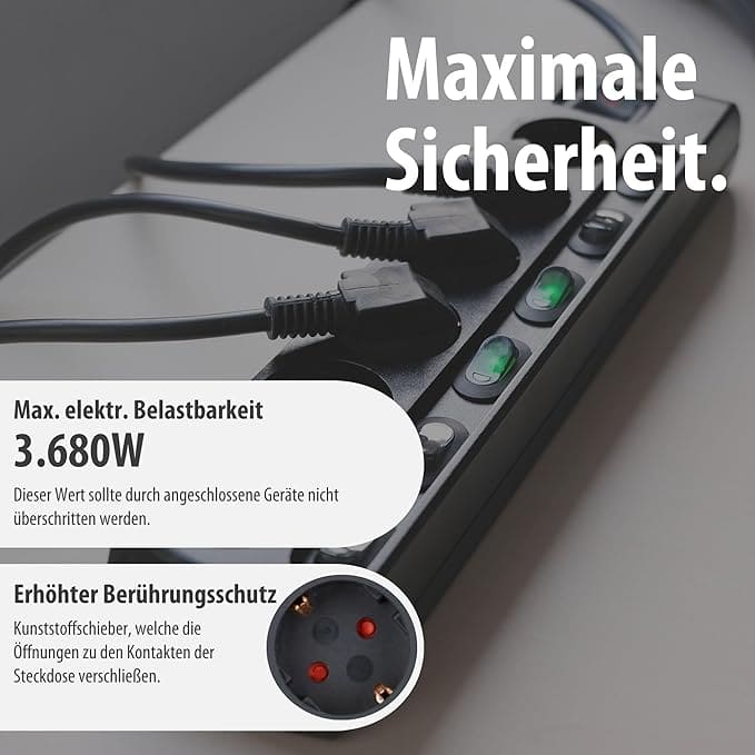 Brennstuhl 6er Steckdosenleiste einzeln schaltbar